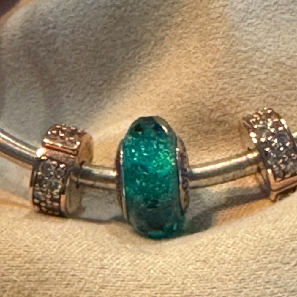 Pandora Silver Bracelet Crystal Charms Green - Picture 4 of 6